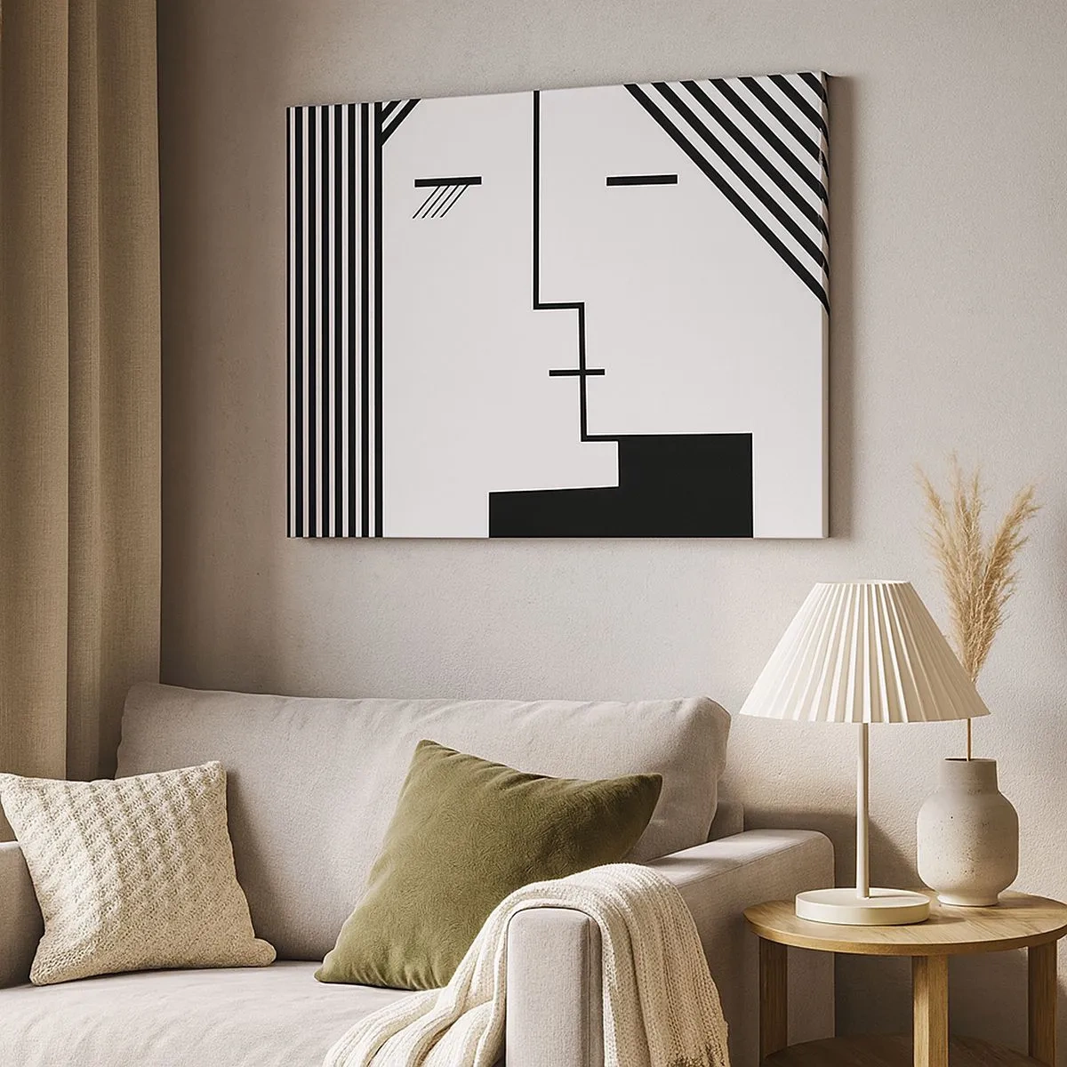 Canvas picture - Geometric abstraction of a kiss in black and white - 70x50cm - Simply a Kiss - Modern wall decoration for the living room and bedroom ARTTOR