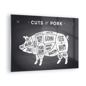 Glass picture - Diagram of pork cuts on a black board - 70x50cm - Butcher's Primer - Modern wall decoration for the living room and bedroom ARTTOR