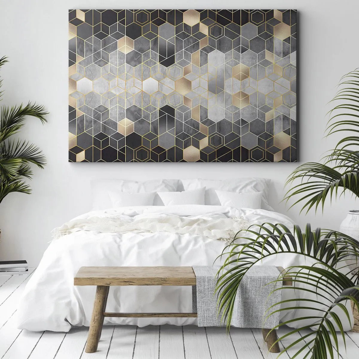 Canvas picture - Geometric pattern in golden shades - 70x50cm - Diamond Composition - Modern wall decoration for the living room and bedroom ARTTOR