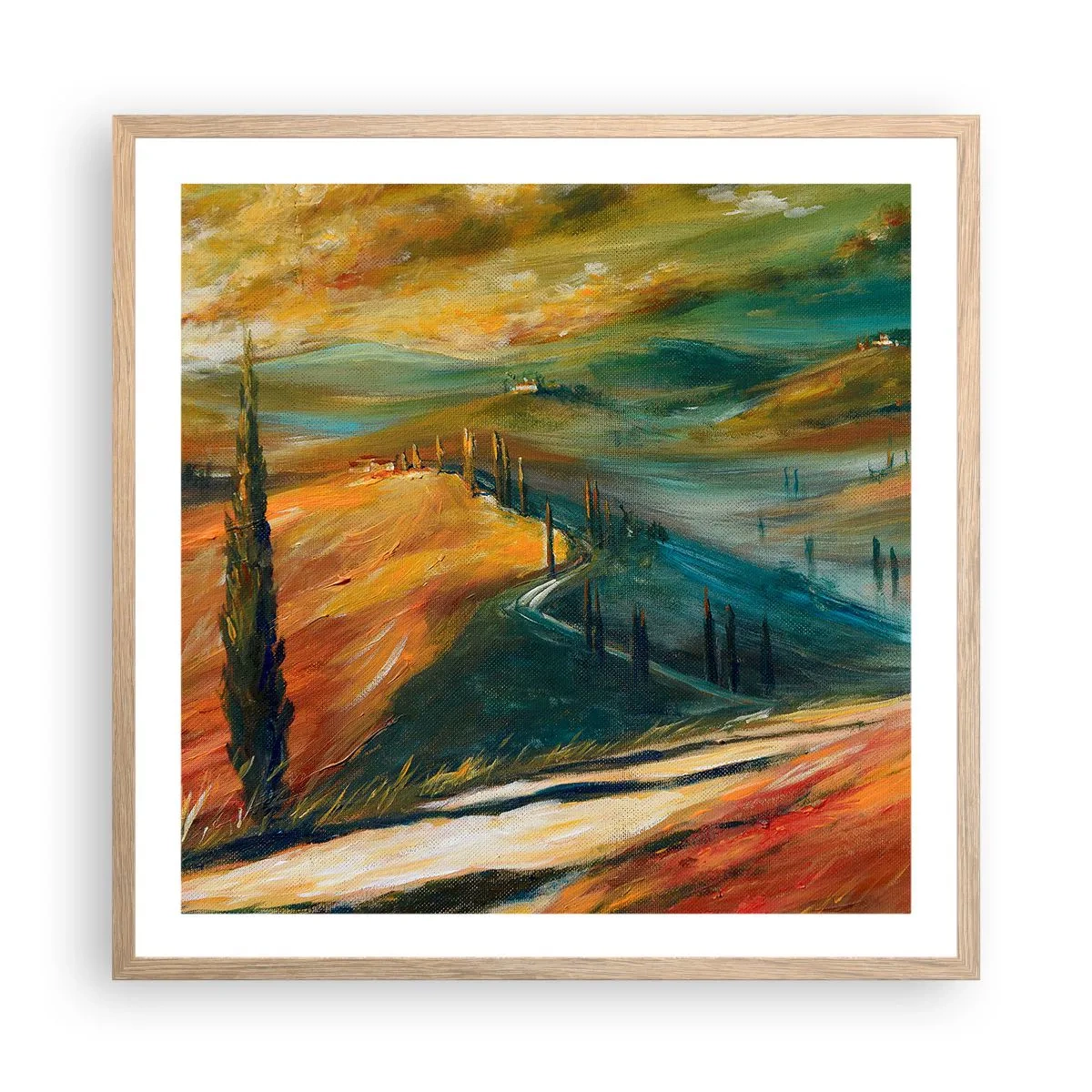 Poster in light oak frame - Tuscan Landscape - 60x60 cm