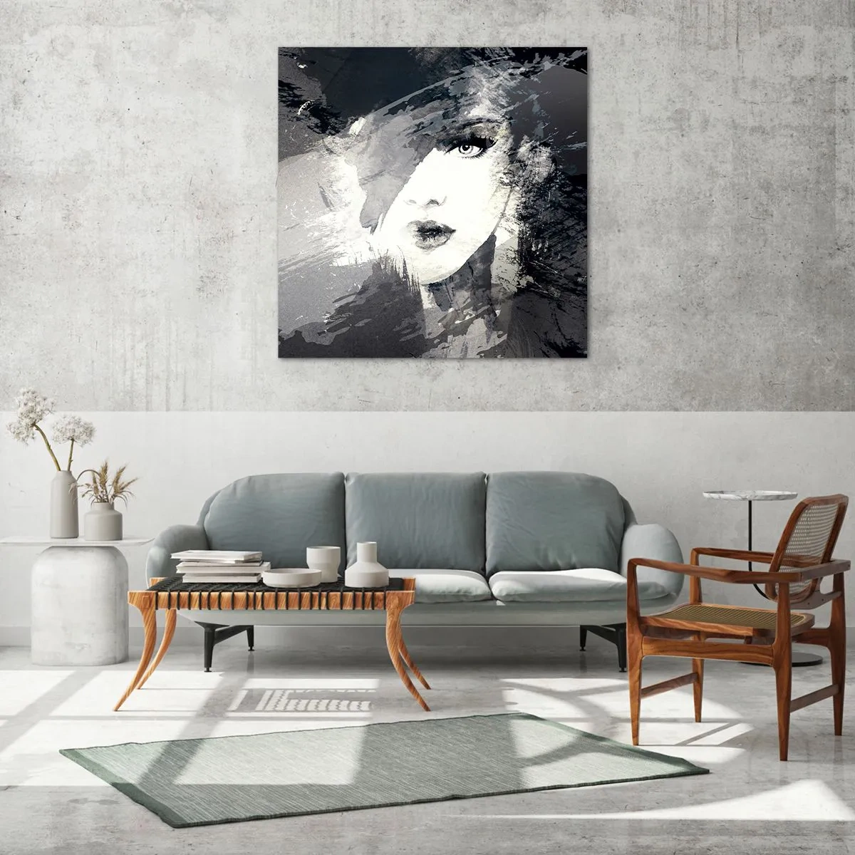 Glass picture - From Behind Grey Voile - 40x40 cm