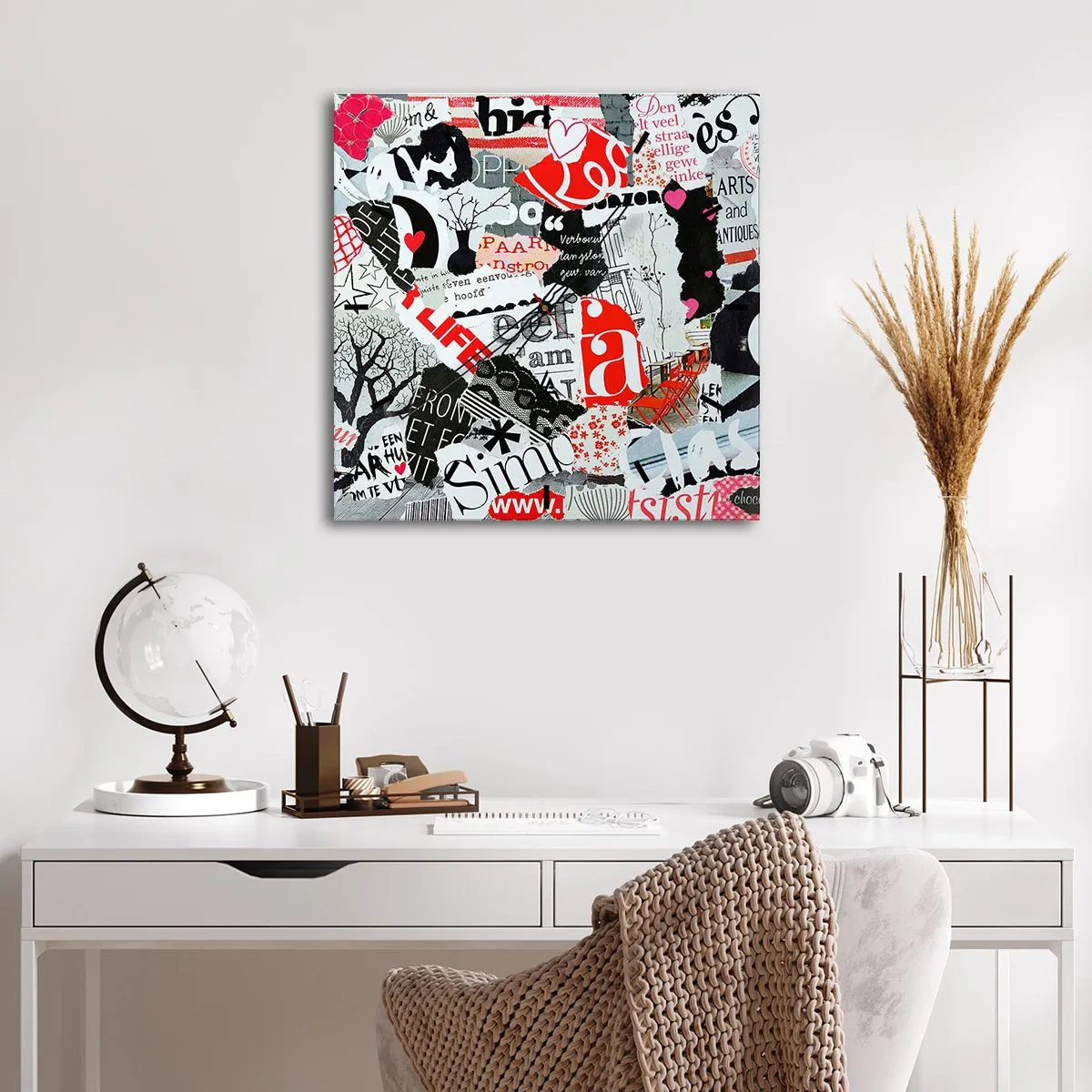 Wall clock - Clock on glass - Hipster's Collage - 40x40 cm