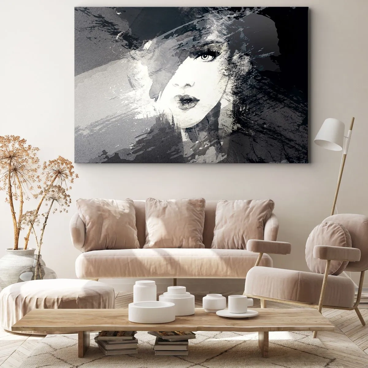 Canvas picture - From Behind Grey Voile - 100x70 cm