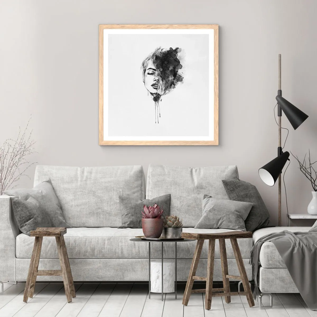 Poster in light oak frame - What Does a Girl Dream about? - 50x50 cm