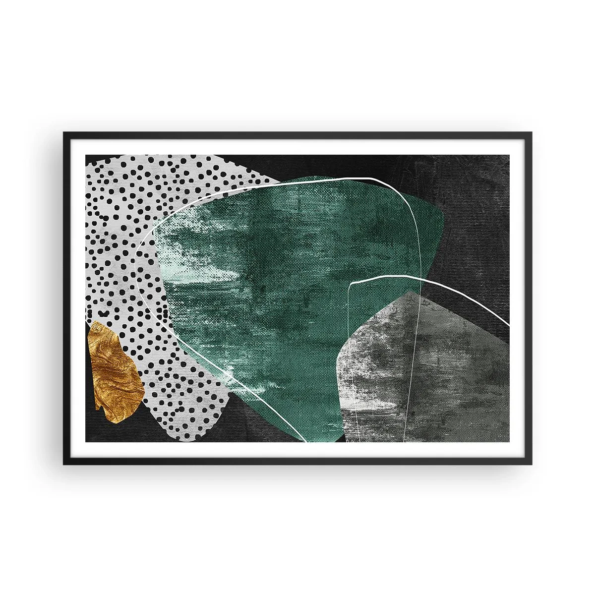 Poster in black frame - Colourful Abstract with a Golden Petal - 100x70 cm