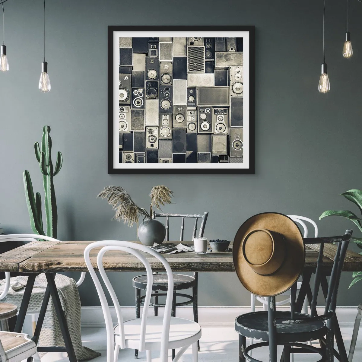 Poster in black frame - And Music Is Playing - 60x60 cm