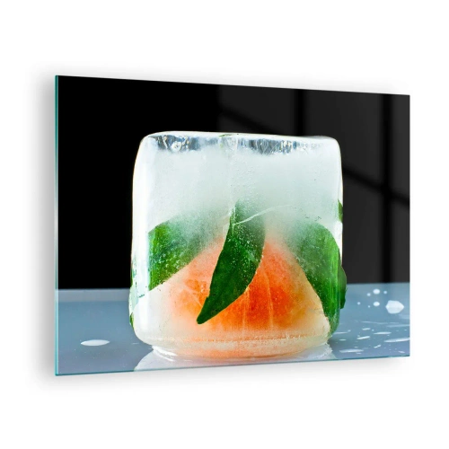 Glass picture - Fruit and leaves frozen in clear ice - 70x50cm - Freshness and Coolness - Modern wall decoration for the living room and bedroom ARTTOR