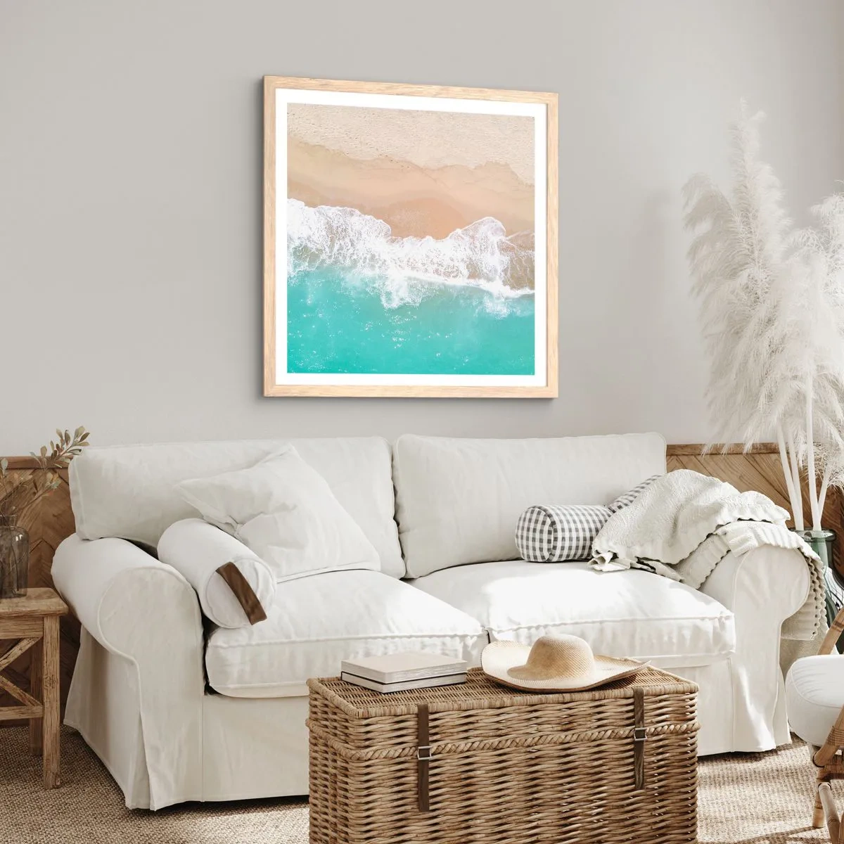 Poster in light oak frame - Touch Full of Caress - 40x40 cm