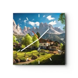 Wall clock - Clock on glass - Alpine Idyll - 40x40 cm