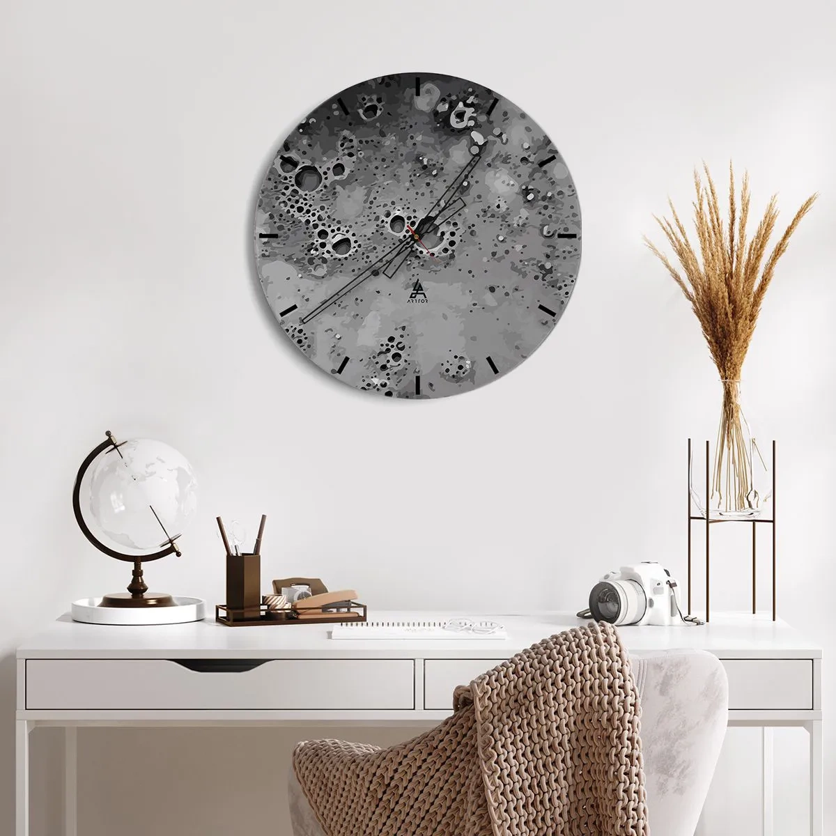 Wall clock - Clock on glass - Like a Moon Landscape - 40x40 cm