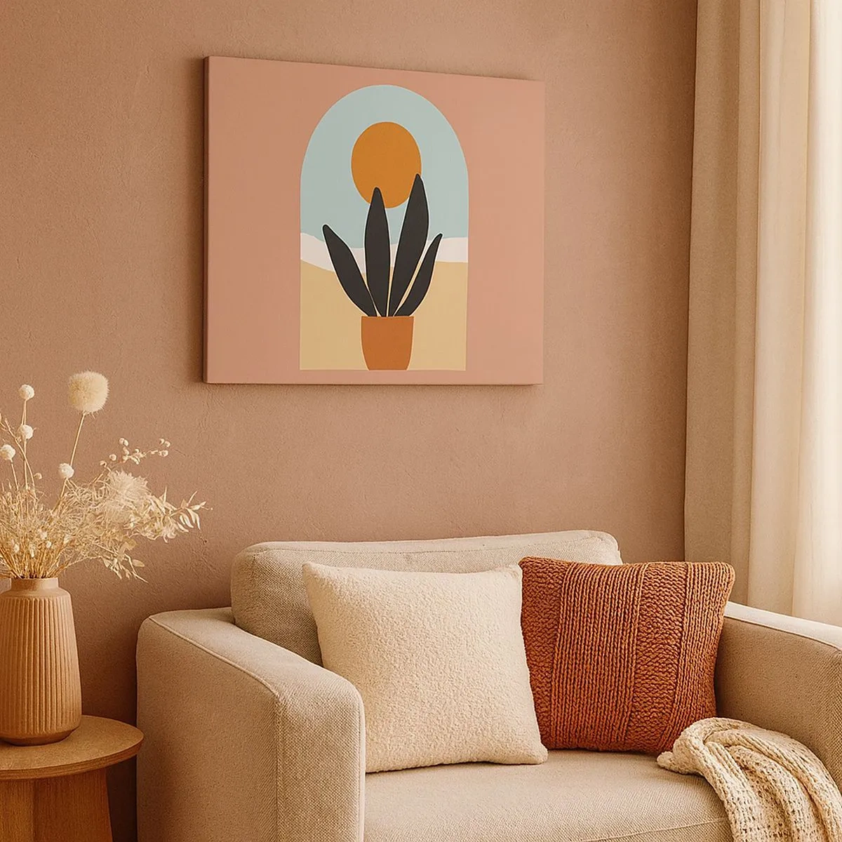 Canvas picture - A black plant in a pot against the sun - 70x50cm - Small Joys - Modern wall decoration for the living room and bedroom ARTTOR