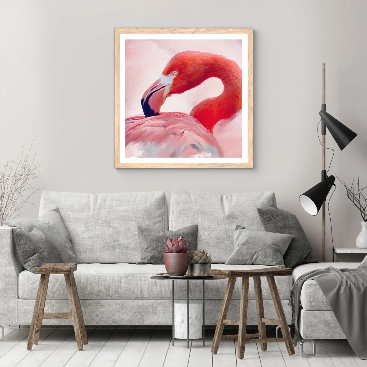 Poster in light oak frame - Bird Look - 60x60 cm