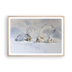 Poster in light oak frame - In a Snowy Valley - 100x70 cm