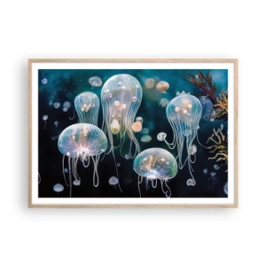 Poster in light oak frame - Underwater Ball - 100x70 cm