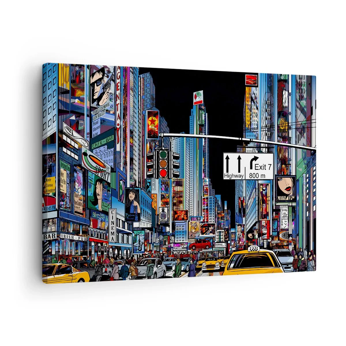 Canvas picture - A bustling city with colorful advertisements and yellow taxis - 70x50cm - Comic Night in a Big City - Modern wall decoration for the living room and bedroom ARTTOR