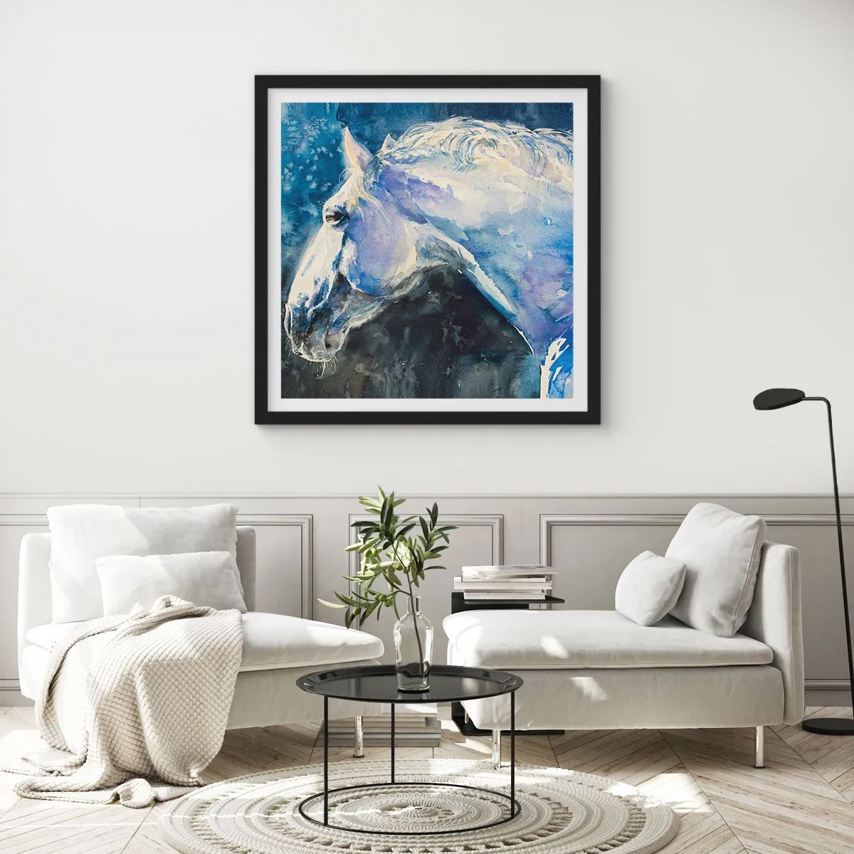 Poster in black frame - Portrait in Blue Light - 50x50 cm
