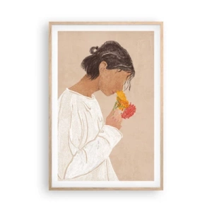 Poster in light oak frame - Girl and Flowers - 61x91 cm