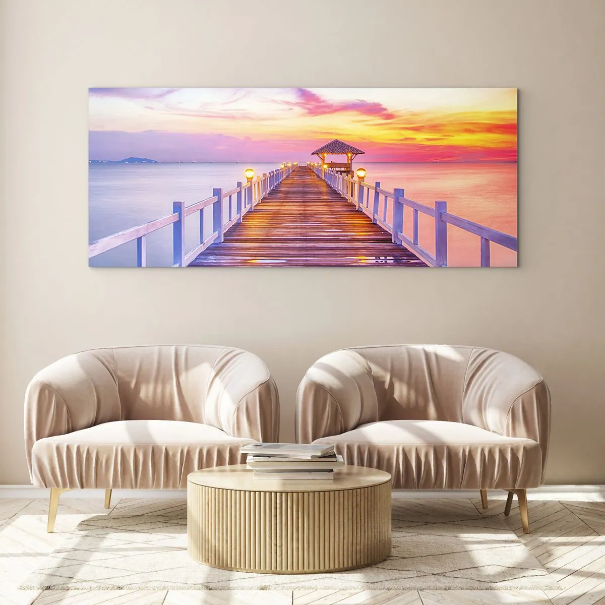 Glass picture - Lilac and Gold Silence of an Evening - 90x30 cm