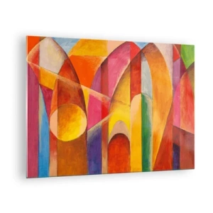 Glass picture - Colorful abstraction with geometric shapes - 70x50cm - Cathedral of the Sun - Modern wall decoration for the living room and bedroom ARTTOR