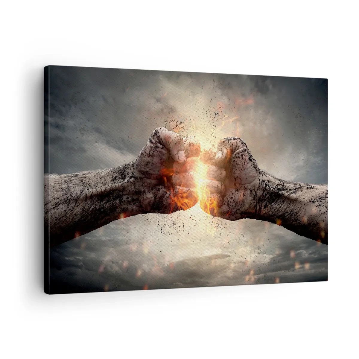 Canvas picture - Clenched fists in a dynamic fire scene - 70x50cm - Stand Up and Fight - Modern wall decoration for the living room and bedroom ARTTOR