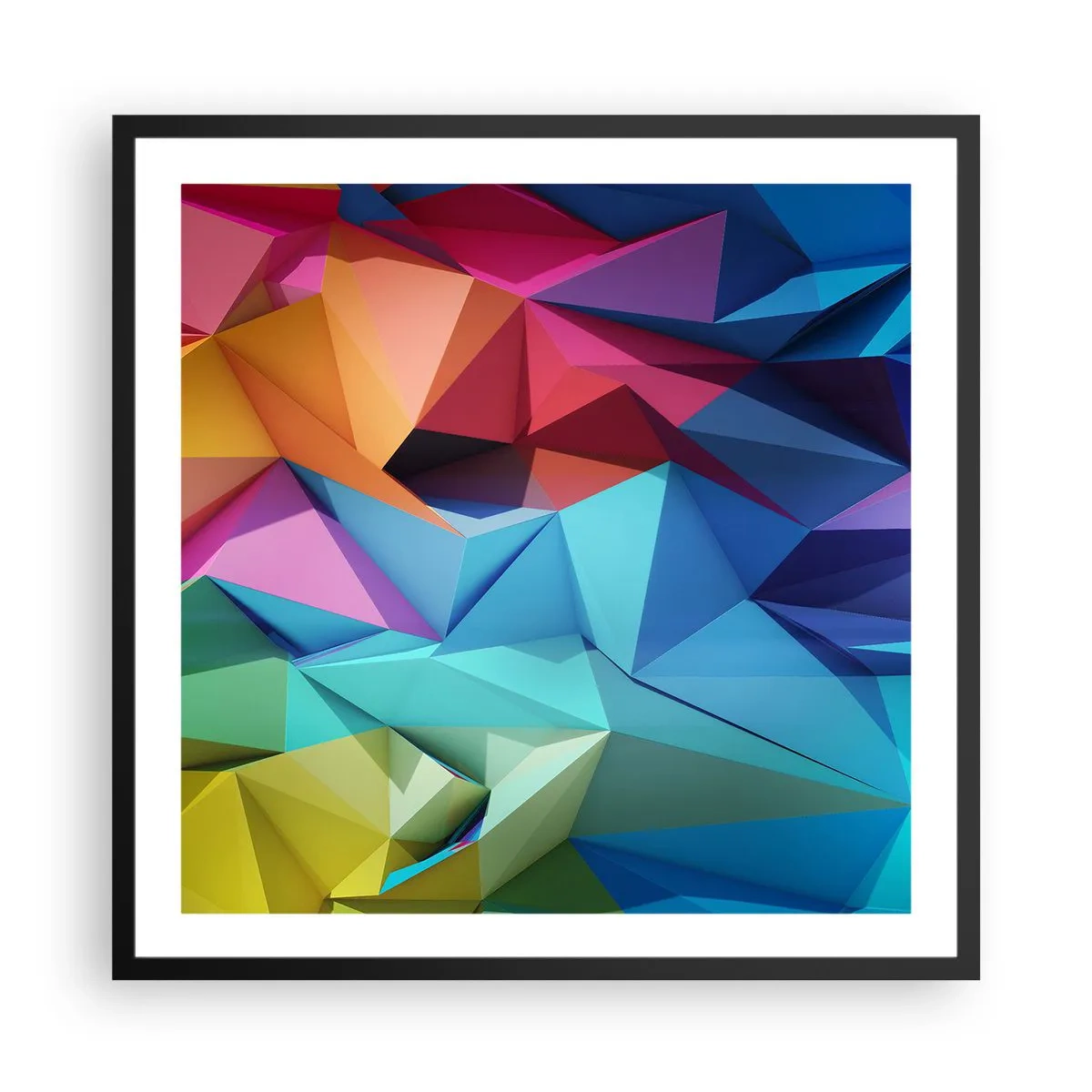Poster in black frame - Rainbow Origami - 60x60 cm