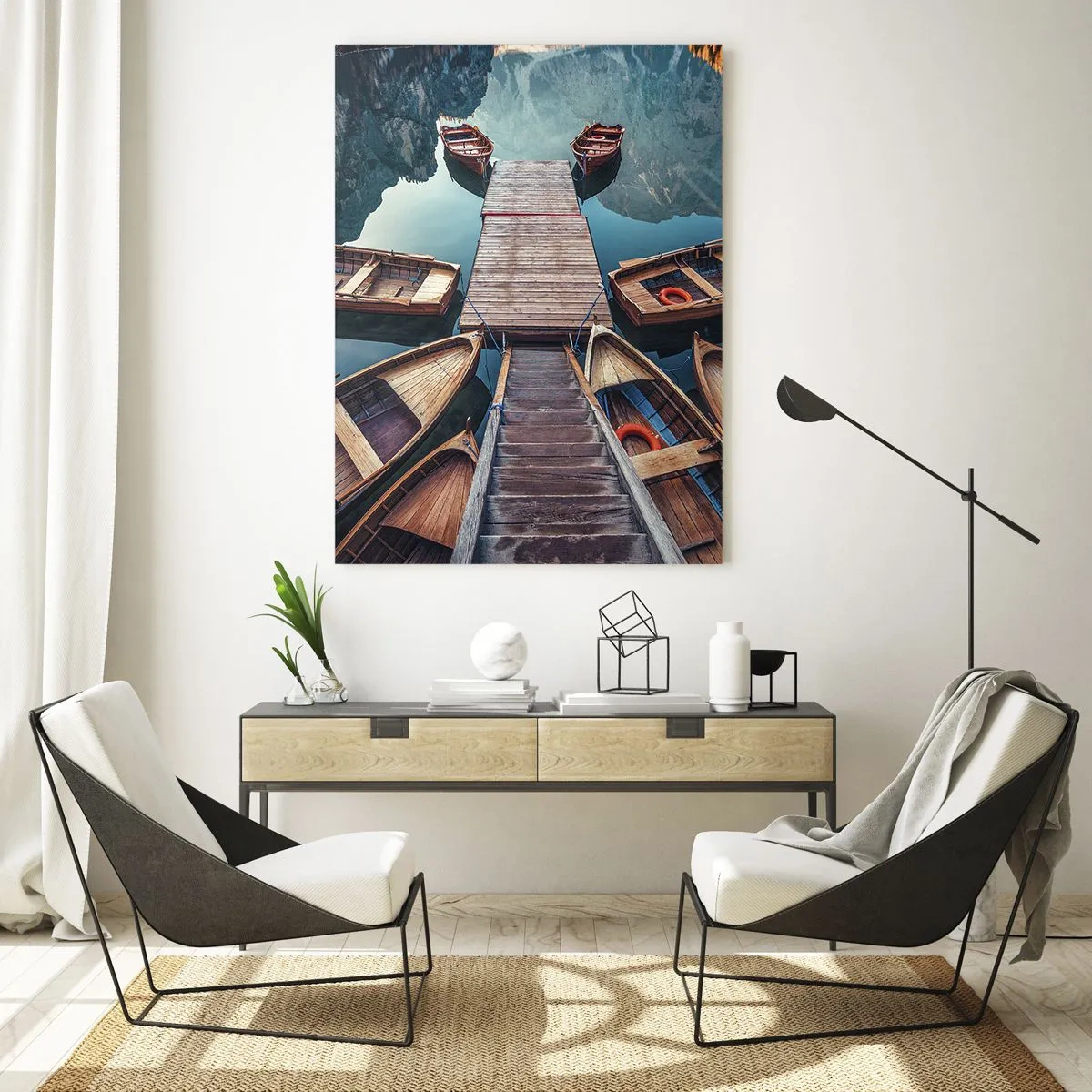 Glass picture - Waiting at the Harbour - 80x120 cm