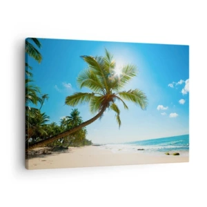 Canvas picture - A beach with palm trees in a tropical landscape - 70x50cm - Do Not Show to Anyone - Modern wall decoration for the living room and bedroom ARTTOR