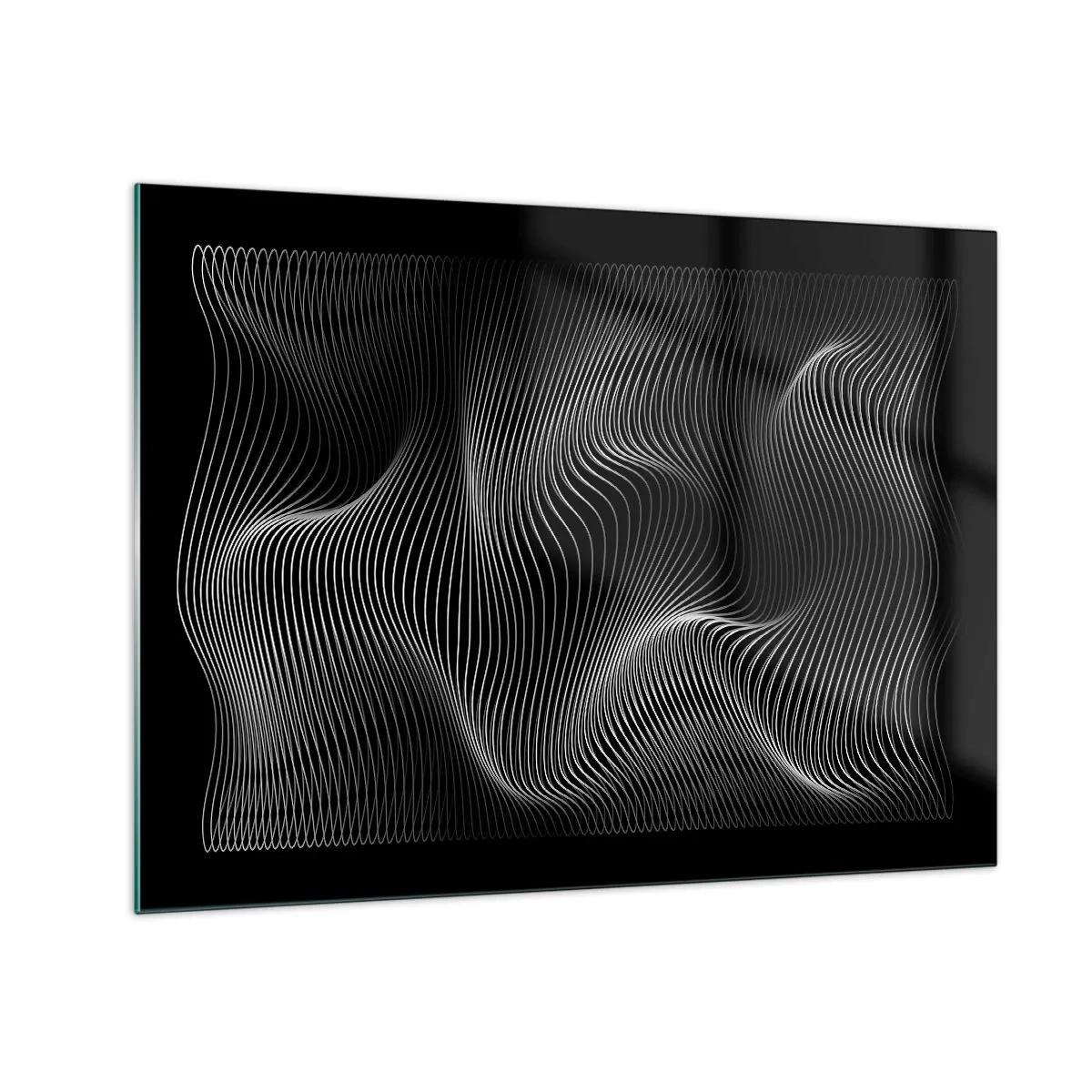 Glass picture - Hypnotizing white lines rippling against a black background - 70x50cm - Dance of the Light in Space - Modern wall decoration for the living room and bedroom ARTTOR