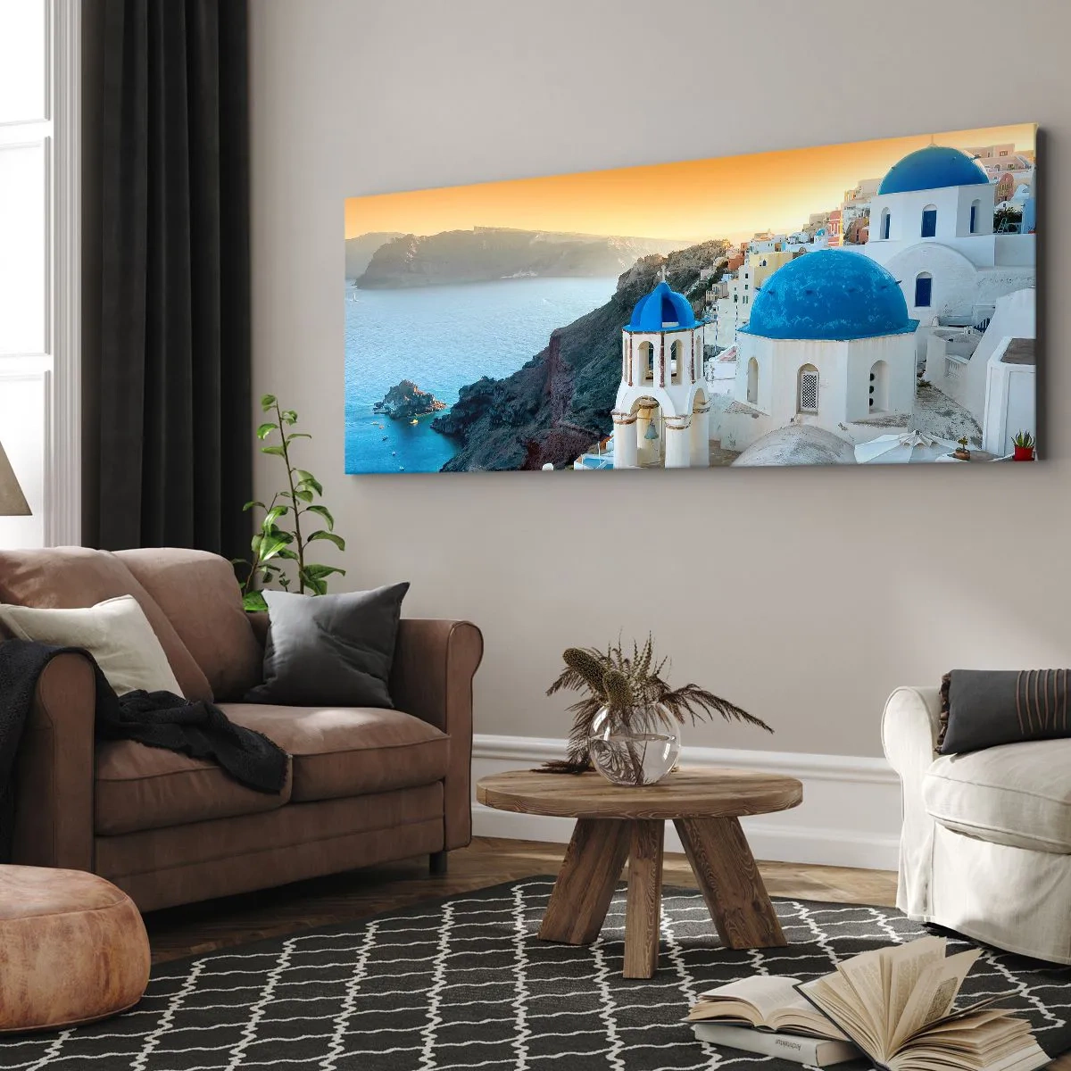 Canvas picture - Santorini - Snuggling up to the Rocks - 160x50 cm