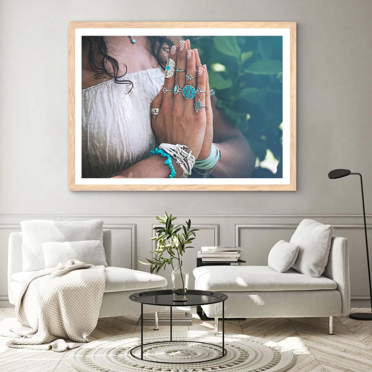 Poster in light oak frame - Welcome to the Centre of Wellbeing - 70x50 cm