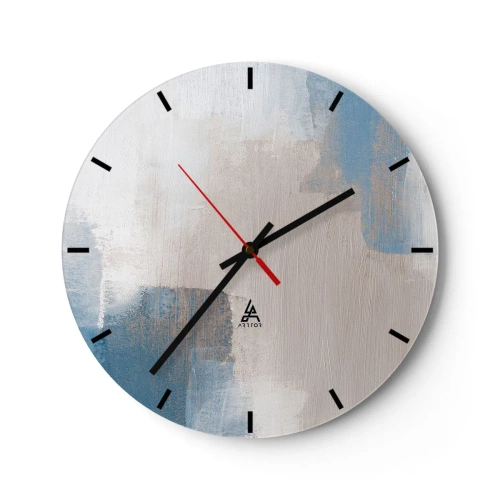 Wall clock - Clock on glass - Modern abstraction in beige, blue and gray - 30x30cm - Pink Abstract with a Blue Curtain - Modern wall decoration for the living room, kitchen, and bedroom ARTTOR