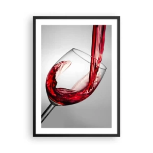 Poster in black frame - Red wine being poured into a glass - 50x70cm - Colour - Movement - Sound - Modern wall decoration for the living room and bedroom ARTTOR