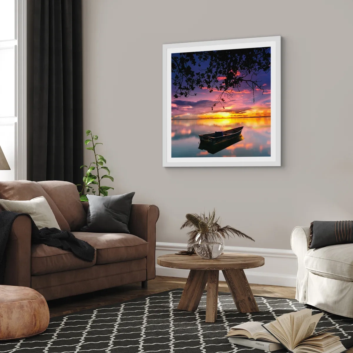 Poster in white frmae - Serenity of the Lake - 40x40 cm