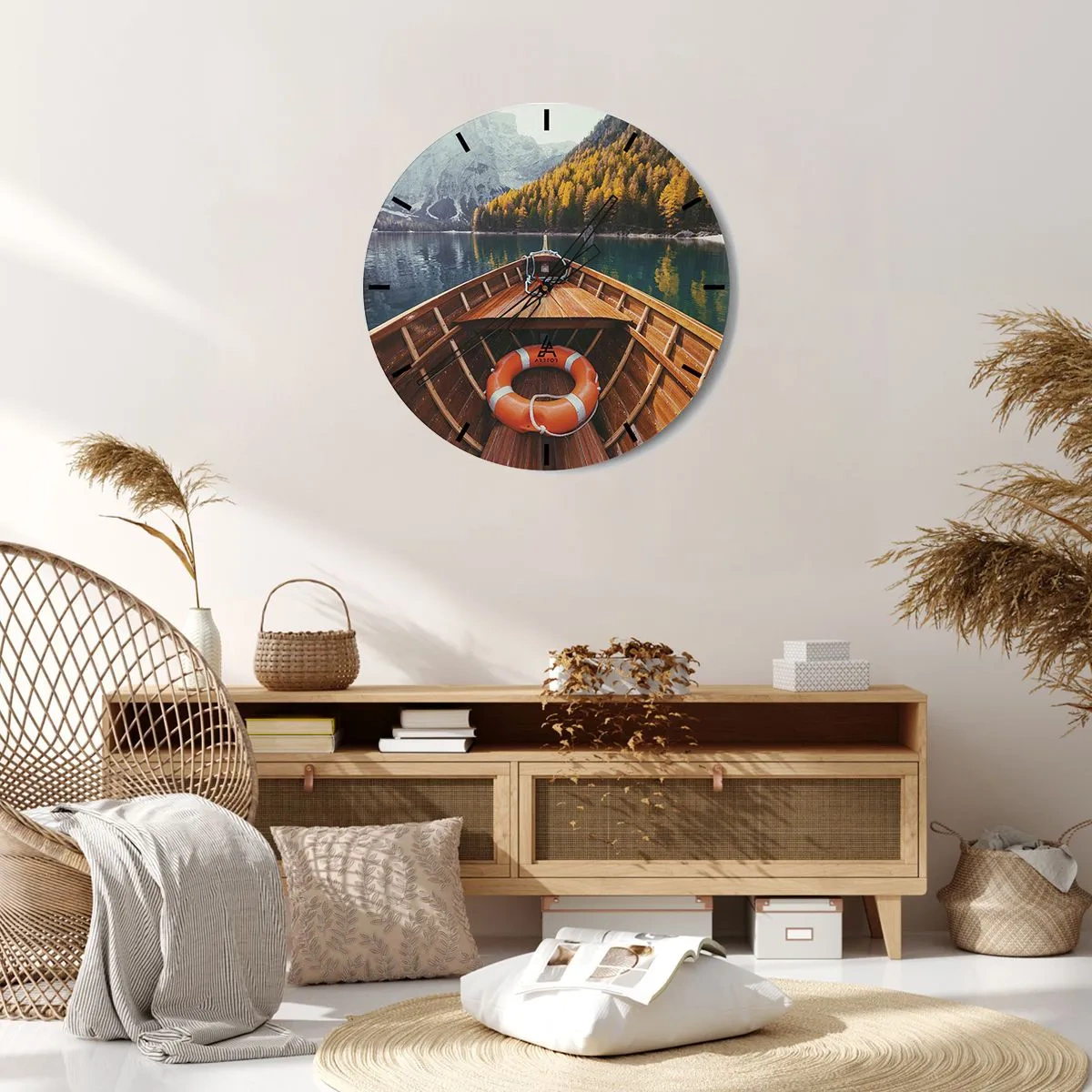 Wall clock - Clock on glass - Mountain Hike - 30x30 cm