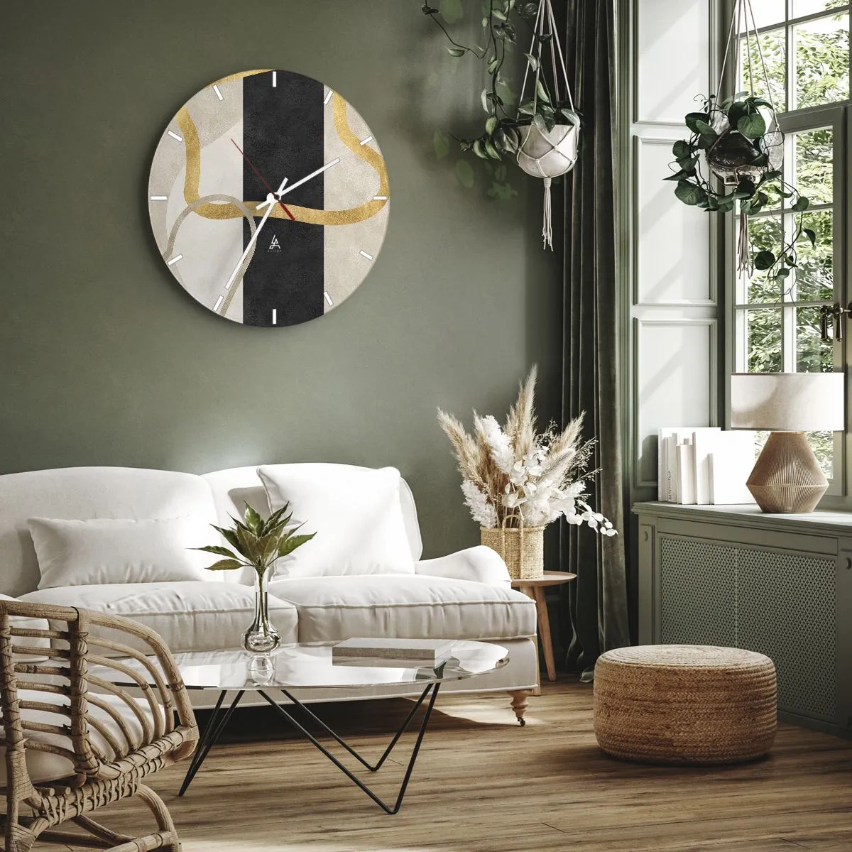 Wall clock - Clock on glass - Shapes in Loops - 40x40 cm