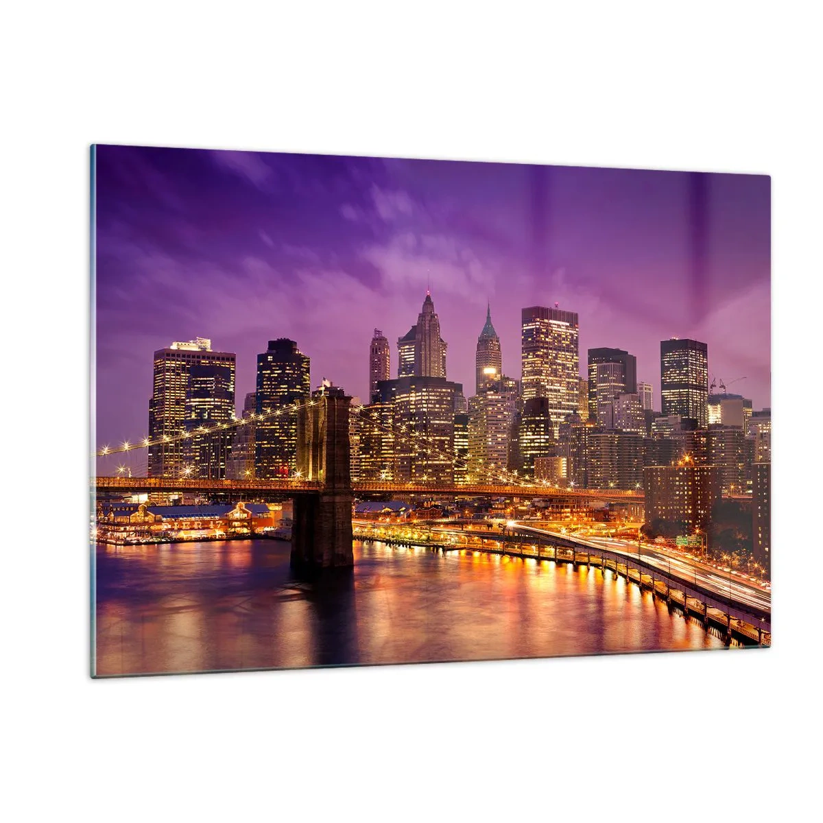 Glass picture - Violet and Gold Manhattan - 120x80 cm