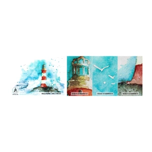 Photo Wallpaper Sample Premium Sand - Unity of Elements - Lighthouse, Landscape, Graphics - 100x30 cm