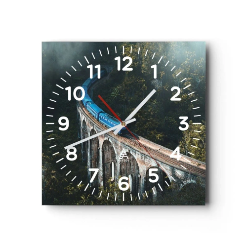 Wall clock - Clock on glass - Train through Nature - 40x40 cm