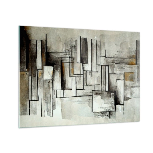 Glass picture - Geometric composition of rectangles in subdued gray tones - 70x50cm - Power of Simplicity - Modern wall decoration for the living room and bedroom ARTTOR