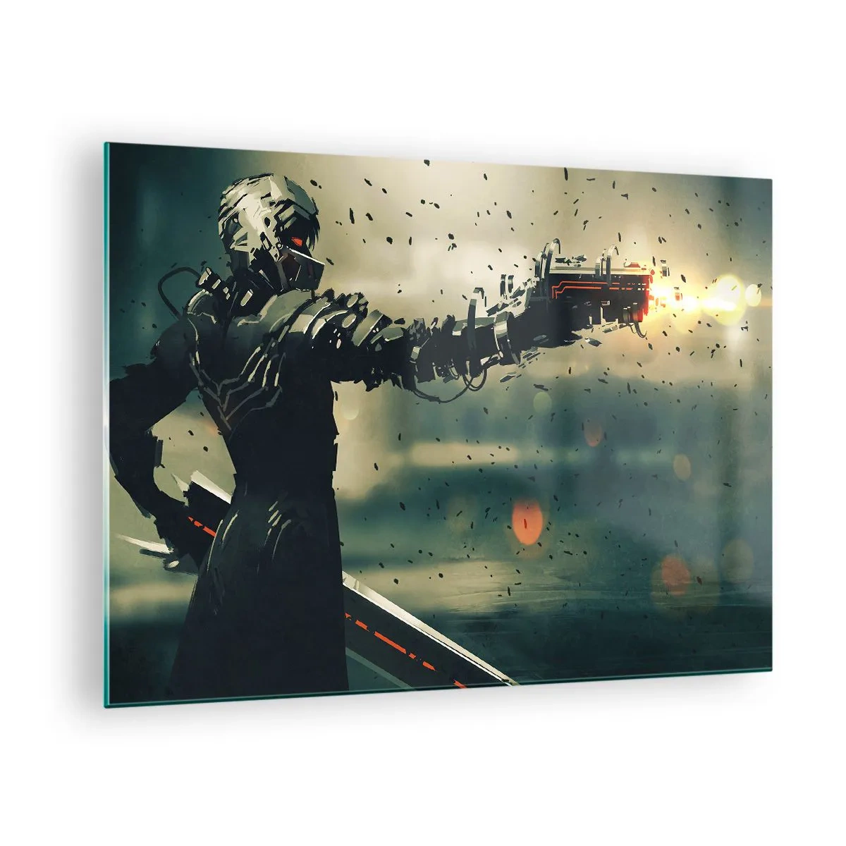 Glass picture - A futuristic-style cyber warrior with energy weapons - 70x50cm - Lethal Weapon- Your Own Terminator - Modern wall decoration for the living room and bedroom ARTTOR