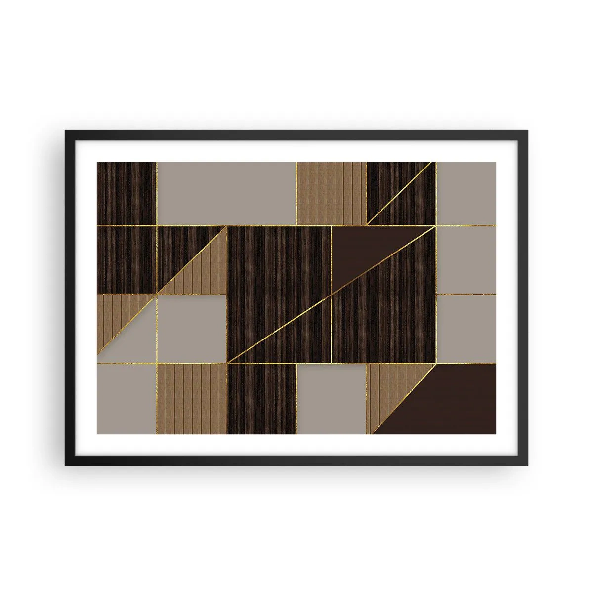 Poster in black frame - Mosaic of Brown and Gold - 70x50 cm