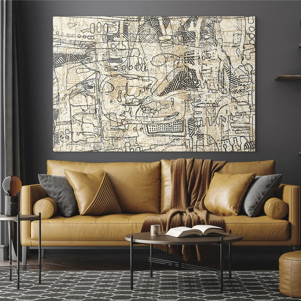 Glass picture - A complex abstract structure with geometric and sketchy patterns. - 70x50cm - Waiting to Be Decoded - Modern wall decoration for the living room and bedroom ARTTOR