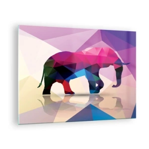 Glass picture - Geometric elephant in vibrant colorful abstraction - 70x50cm - Crystal Dinosaur - Modern wall decoration for the living room and bedroom ARTTOR