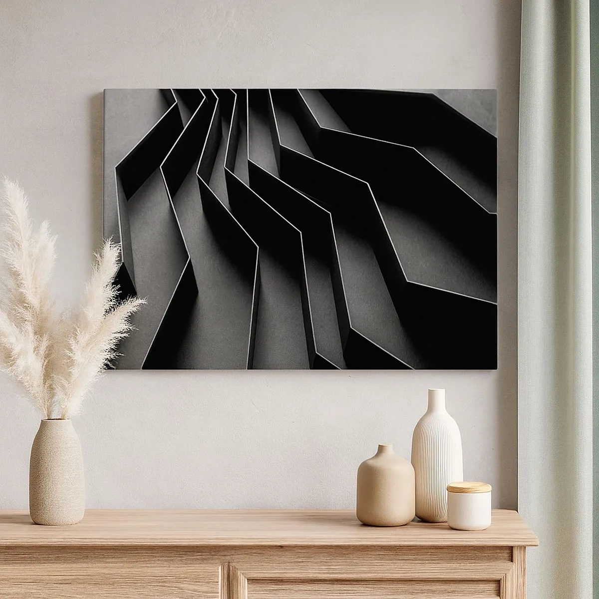 Canvas picture - Black and white abstraction with geometric structures - 70x50cm - Spacial Order - Modern wall decoration for the living room and bedroom ARTTOR