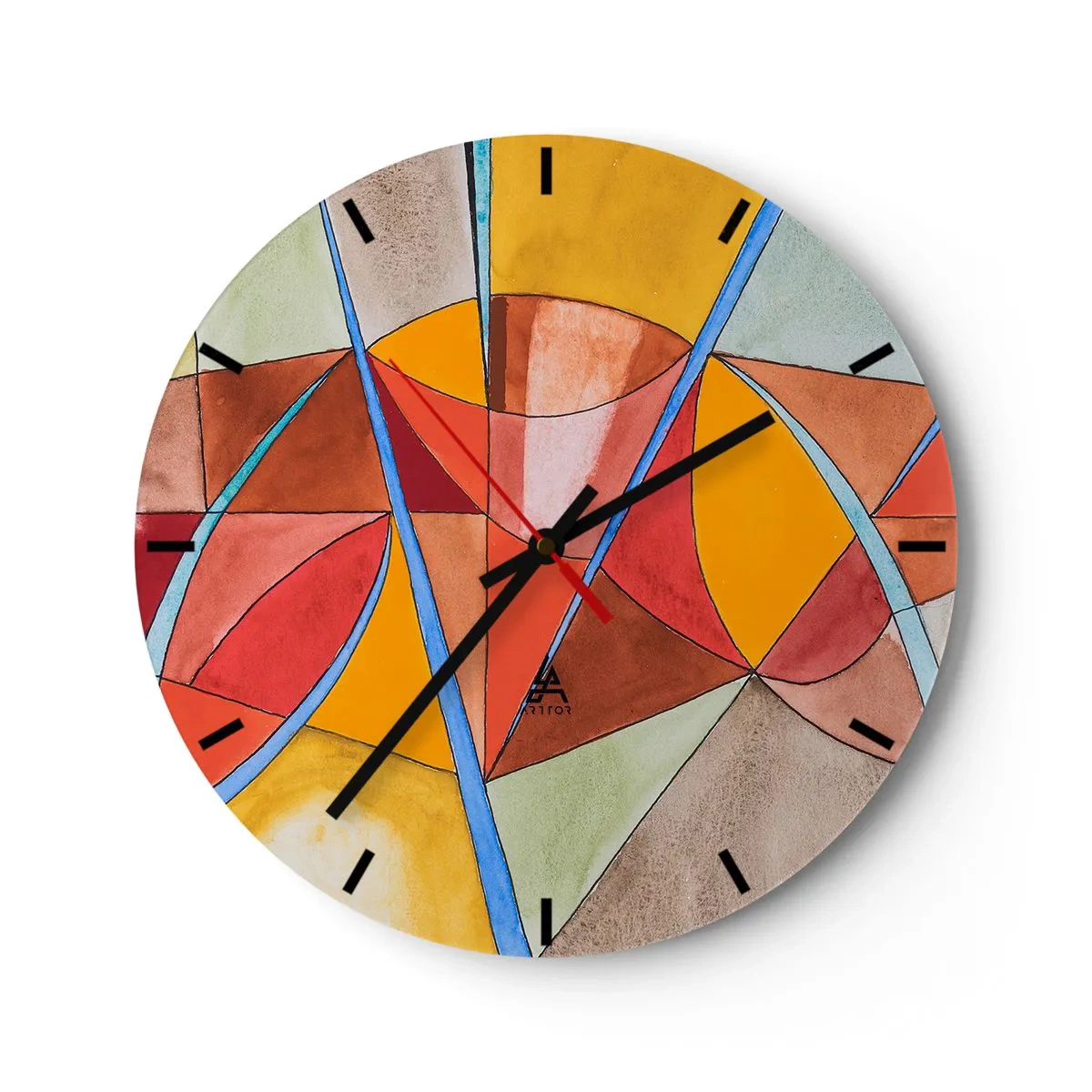 Wall clock - Clock on glass - Abstract geometric patterns in vibrant colors - 30x30cm - Carousel of Dreams - Modern wall decoration for the living room, kitchen, and bedroom ARTTOR