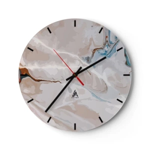 Wall clock - Clock on glass - An abstract pattern with hints of blue and brown on a light background. - 30x30cm - Blue Meanders under White - Modern wall decoration for the living room, kitchen, and bedroom ARTTOR