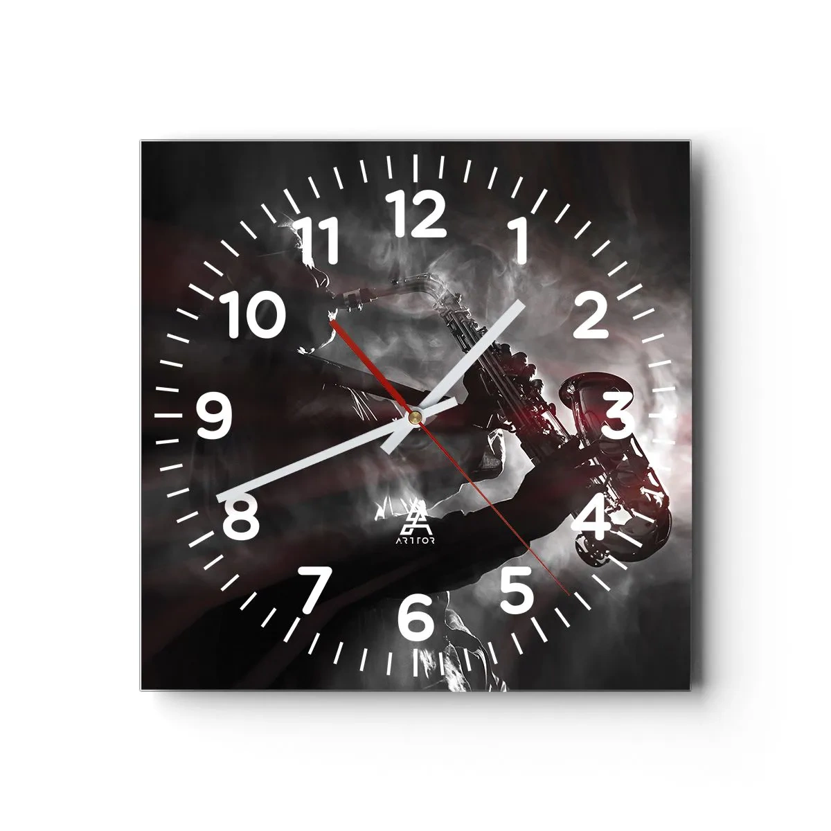 Wall clock - Clock on glass - Lost in the Fog of Jazz - 30x30 cm