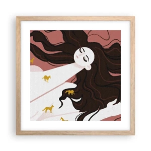 Poster in light oak frame - Dream of a Golden Horse - 40x40 cm