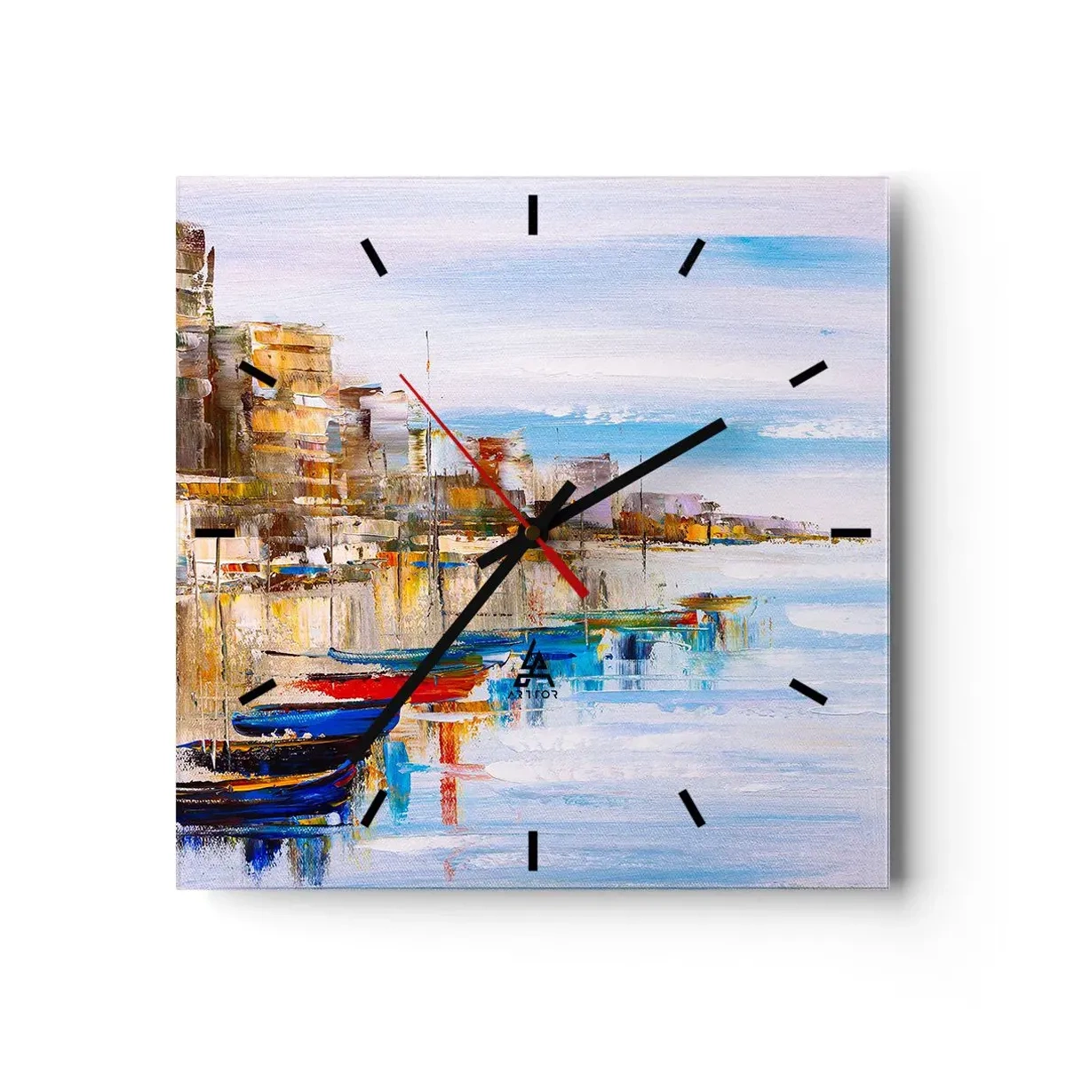Wall clock - Clock on glass - Multicolour Town Marina - 40x40 cm