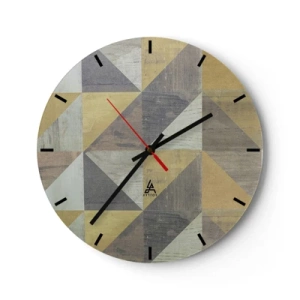 Wall clock - Clock on glass - Geometric pattern of triangles in shades of gray and beige - 30x30cm - The Art. of Triangles - Modern wall decoration for the living room, kitchen, and bedroom ARTTOR